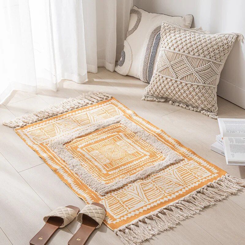 Bohemian Cotton Linen Woven Tassel Rug