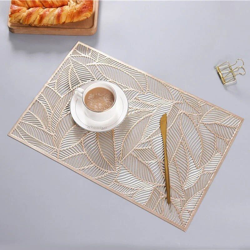 Elegant Leaf-Patterned PVC Dining Mat - Rectangular, Eco-Friendly Table Accessory