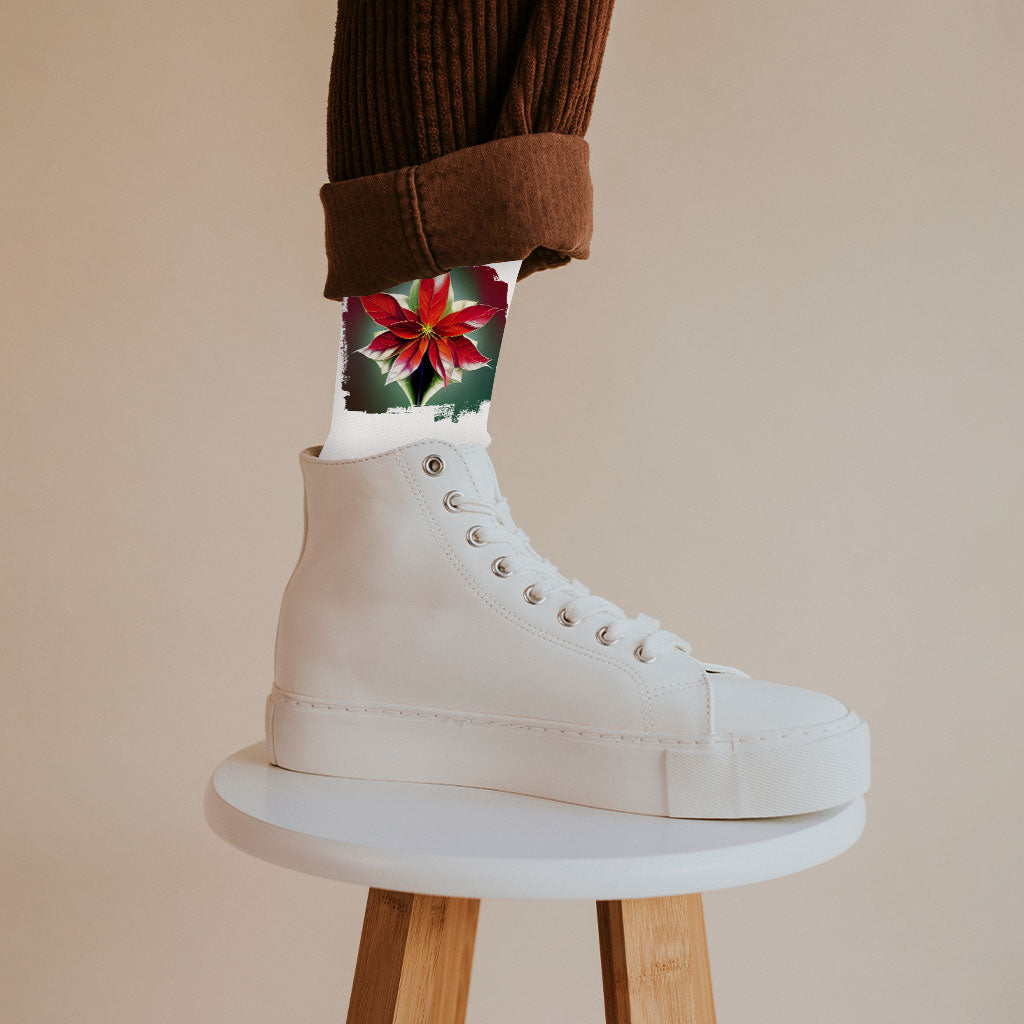 Flower Graphic Socks - Beautiful Novelty Socks - Printed Crew Socks