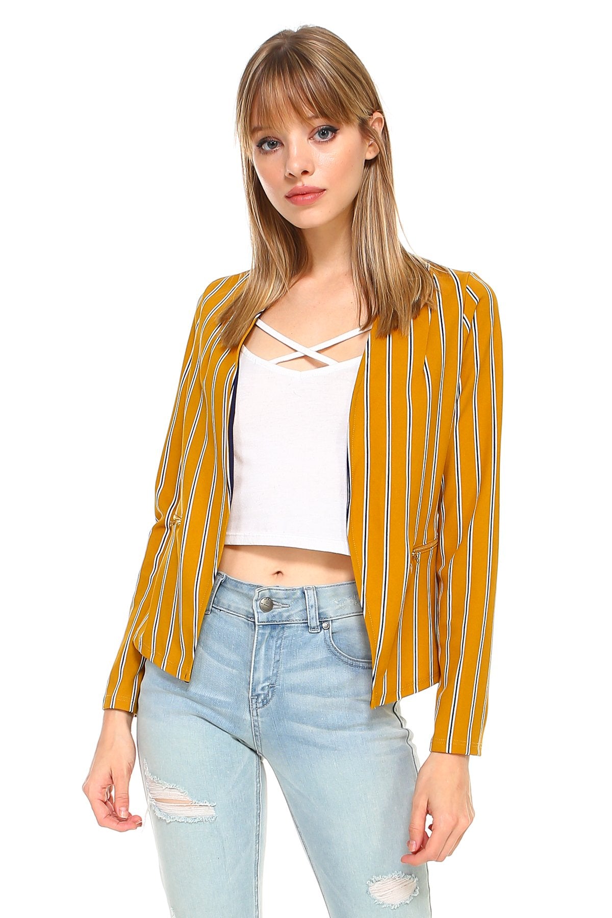 Stripe Zipper Detail Blazer