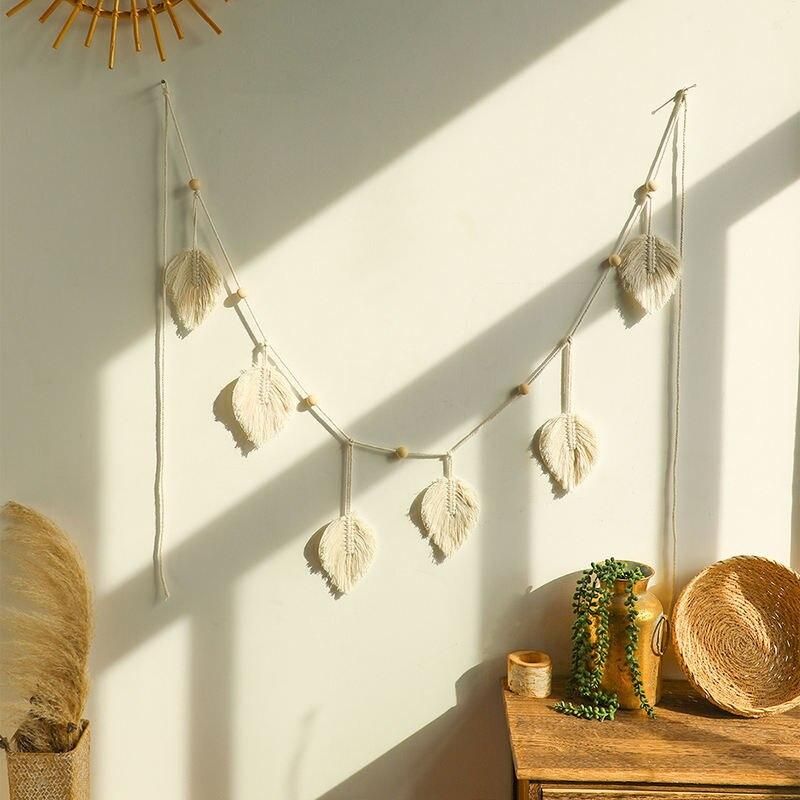 Bohemian Leaf Macrame Wall Hanging: Large Cotton Tapestry with Tassels for Home Decor