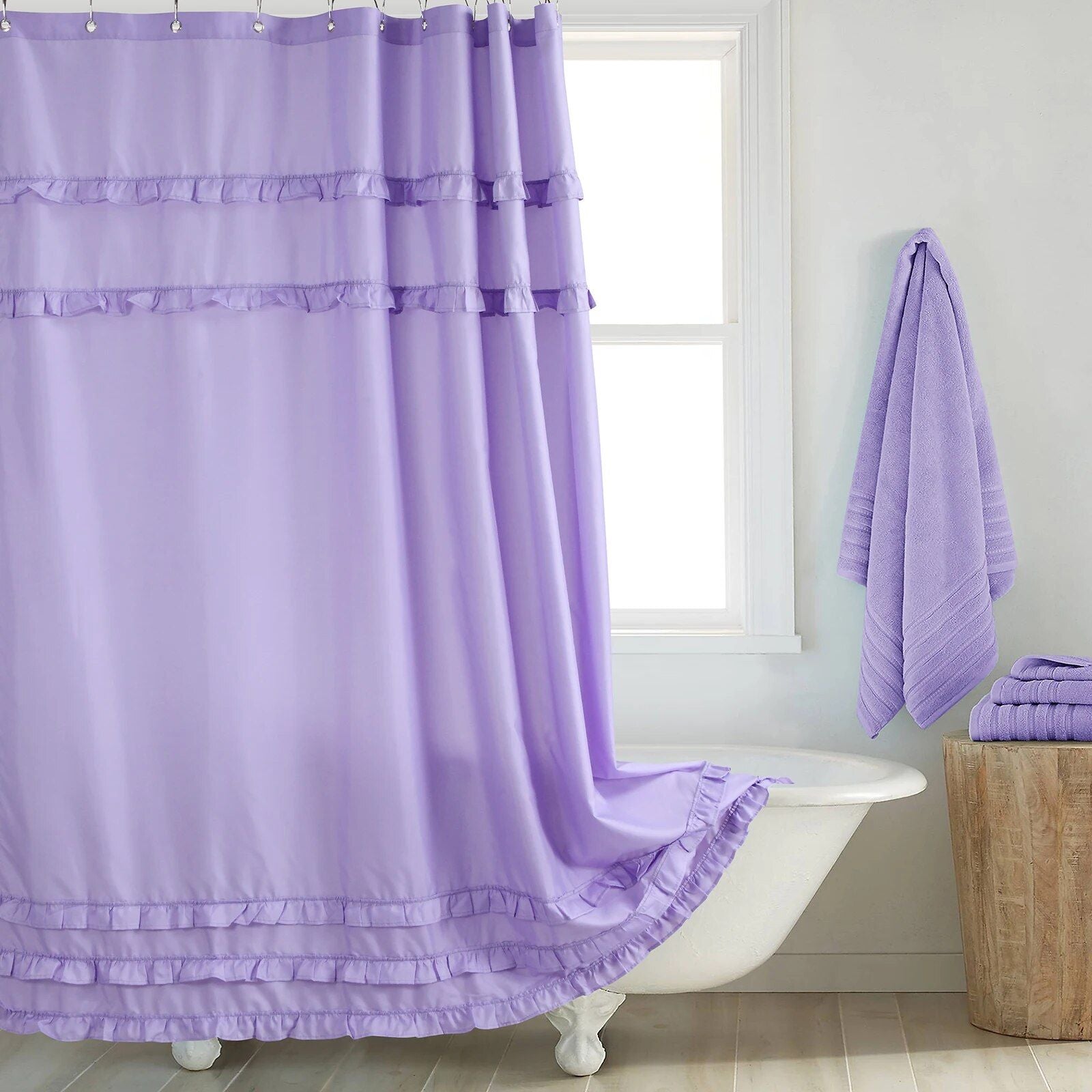 Elegant Ruffled White Boho Waterproof Shower Curtain