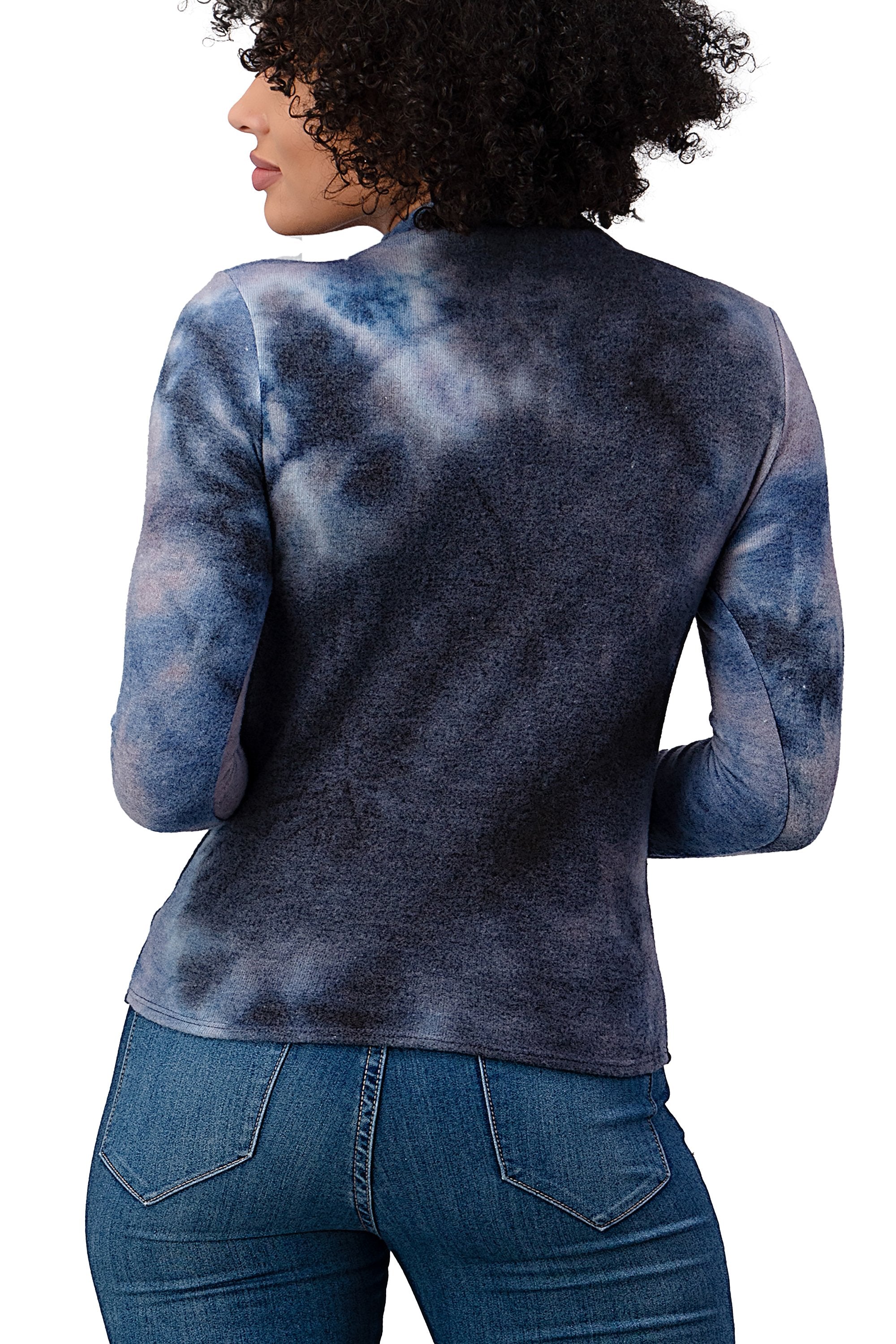 Brushed Knit Tie Dye Printed Mock Neck Long Sleeve Top