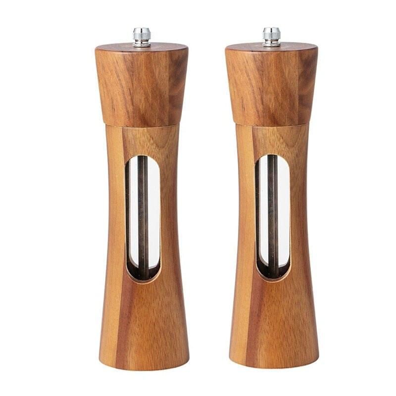 Elegant Wooden Salt and Pepper Grinder with Clear Acrylic Window