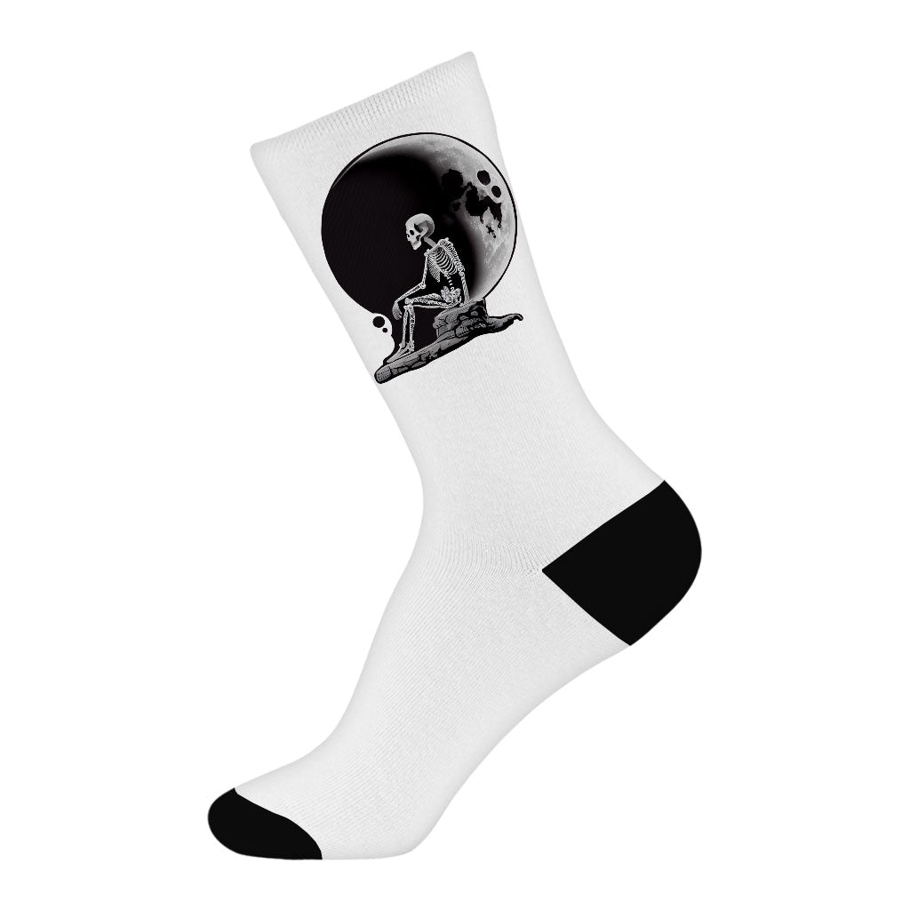 Skeleton Design Socks - Moon Novelty Socks - Themed Crew Socks