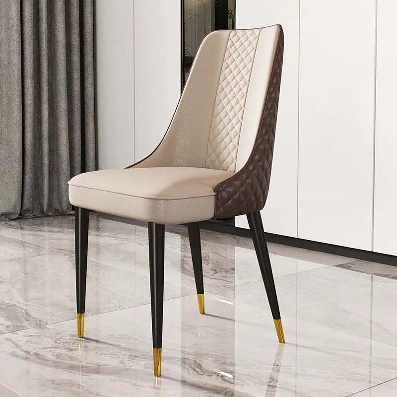 Luxury Nordic Leather Dining Chair with Metal Legs and Ergonomic Backrest