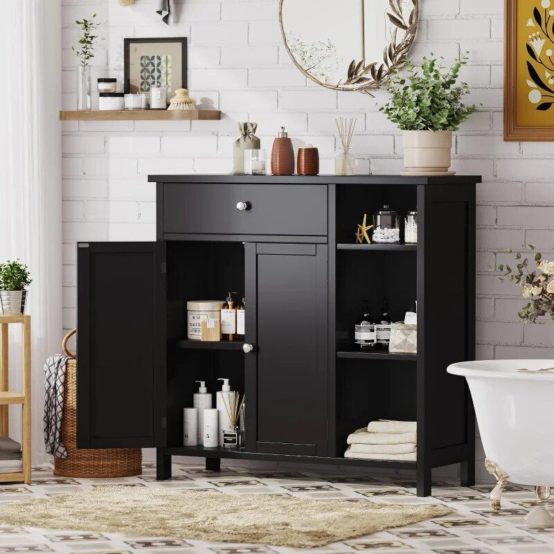 Freestanding Bathroom and Living Room Storage Cabinet with Adjustable Shelf and Drawer