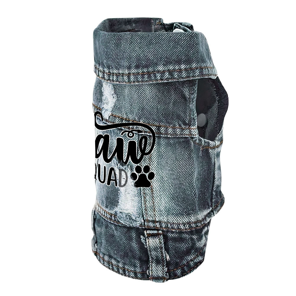 Paw Squad Dog Denim Vest - Graphic Dog Denim Jacket - Unique Dog Clothing