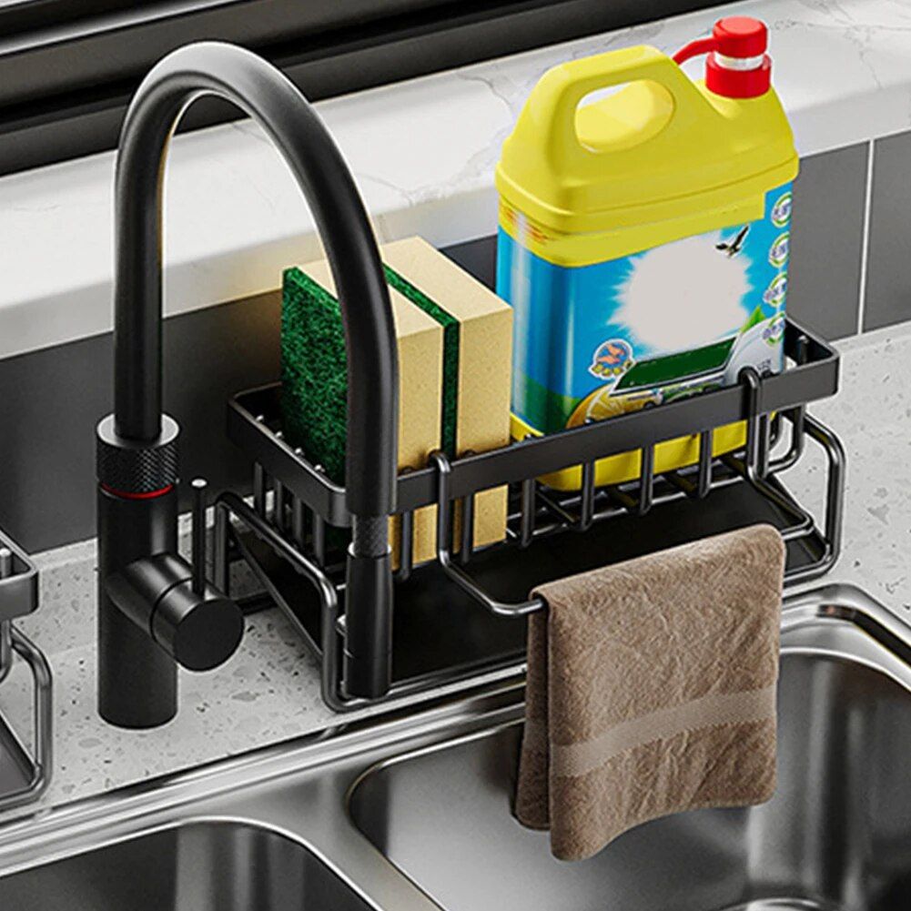 Space-Saving Stainless Steel Kitchen Sink Organizer with Self-Draining Tray