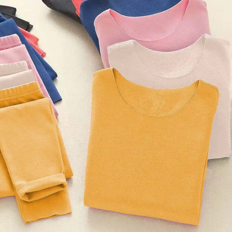 Cozy Kids' Velvet Thermal Underwear Set - Self-Heating, Elastic, Unisex for Winter Comfort