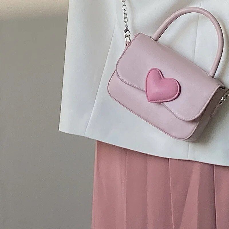 Chic Pink Heart Square Shoulder Bag