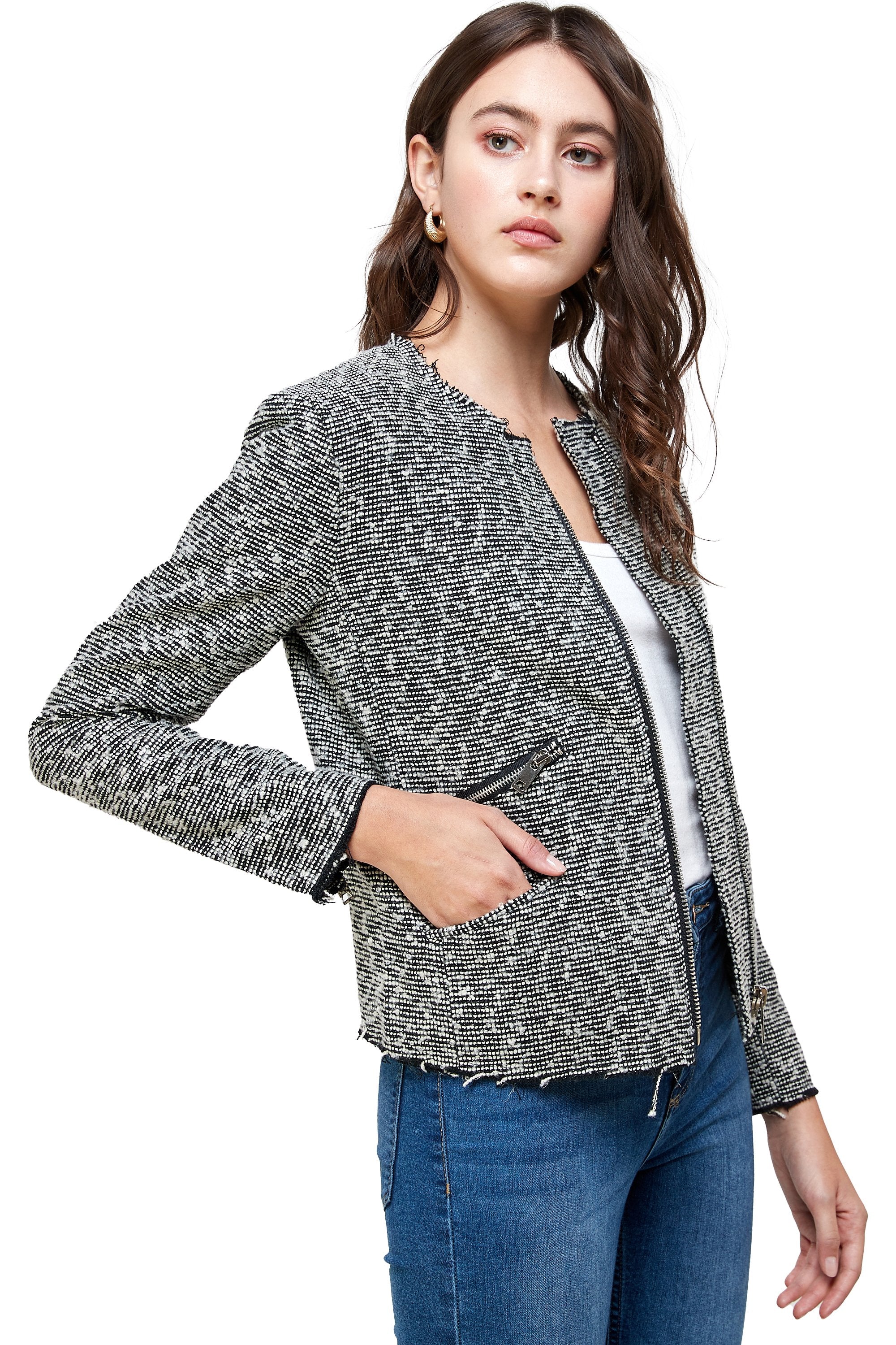 Boucle Tweed Biker Jacket Top