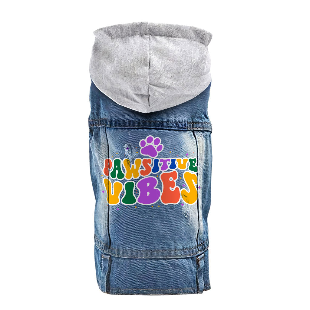 Pawsitive Vibes Dog Denim Jacket - Colorful Text Dog Denim Coat - Cool Dog Clothing