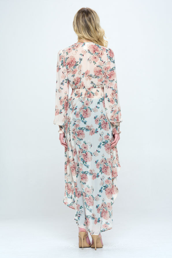 Chiffon floral long sleeve hi low Duster kimono