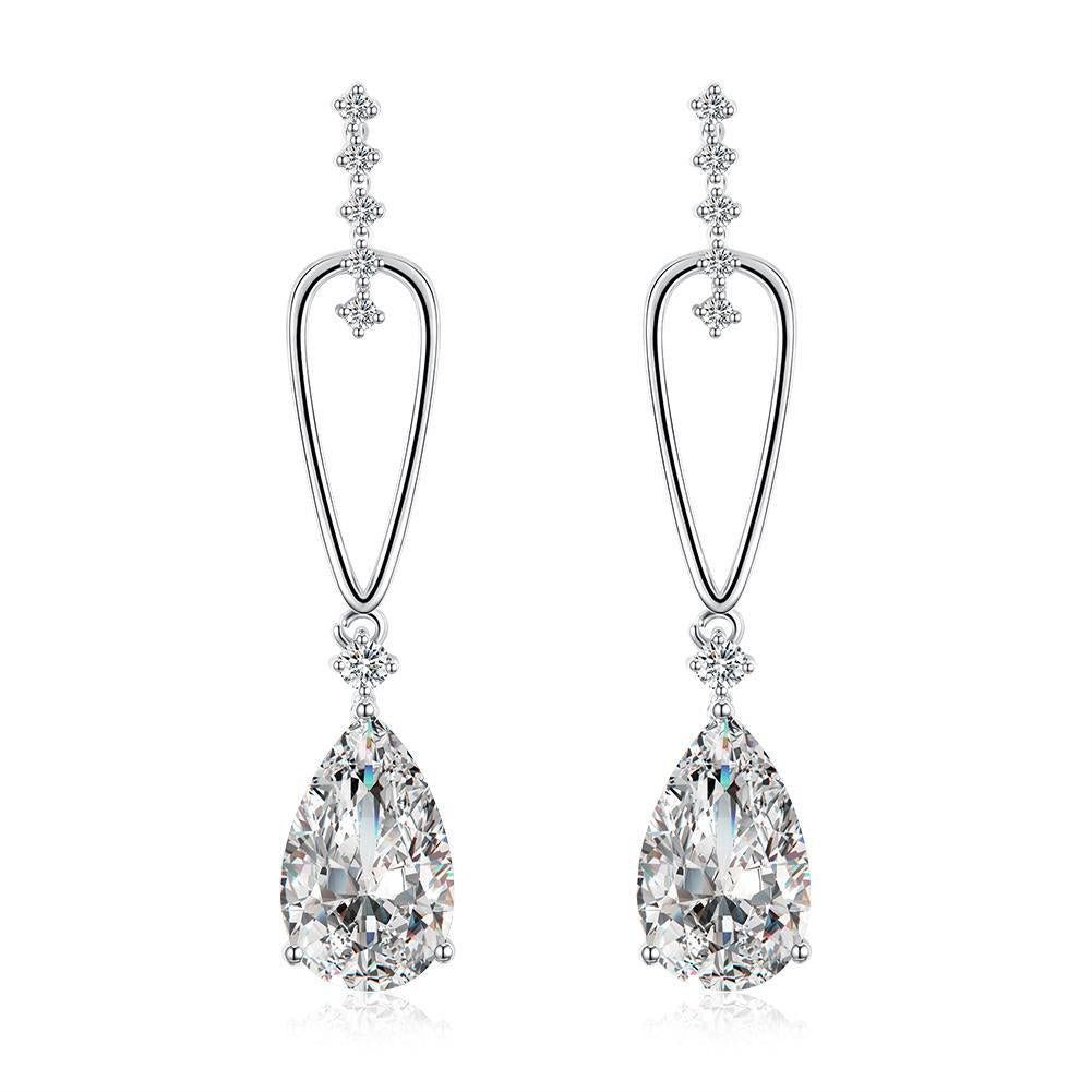 Pear Shaped  Crystal Dangling Earrings Set in 18K White Gold