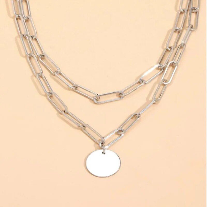 Elegant Metal Chain Round Pendant Necklace