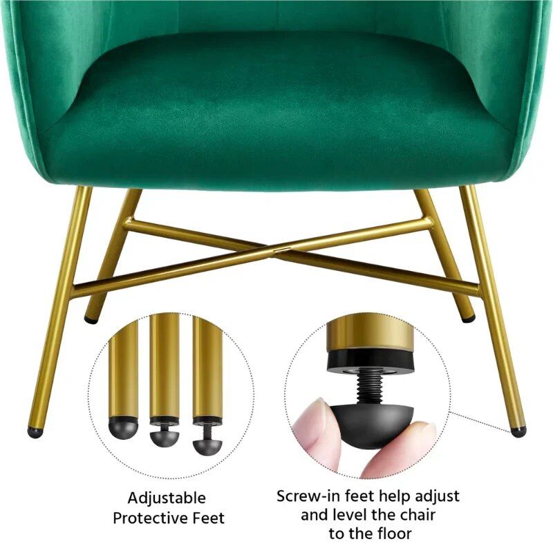 Elegant Green Velvet Club Accent Chair - Modern Metal-Legged Seating