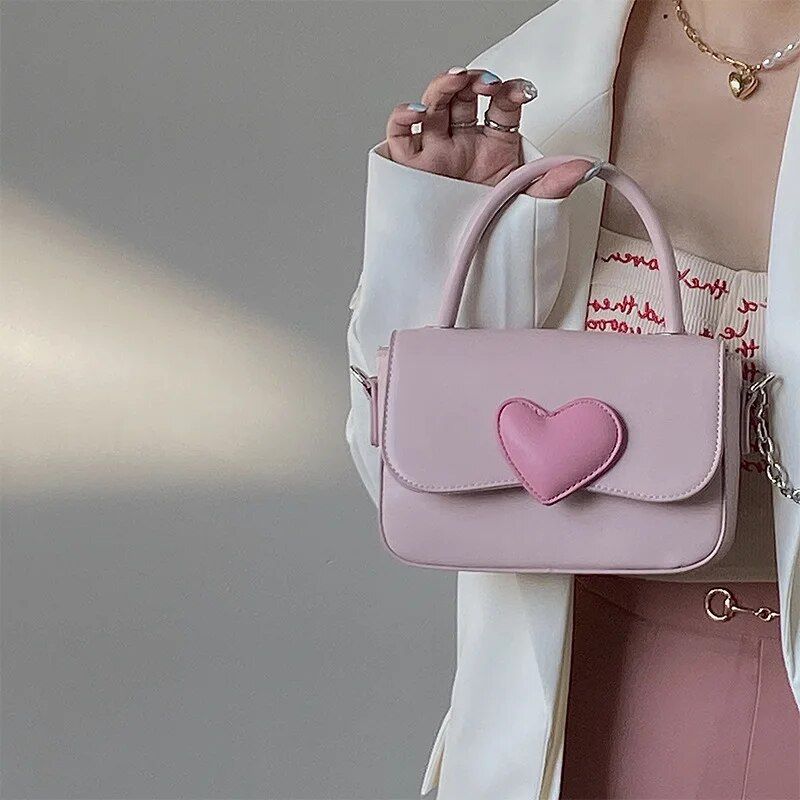 Chic Pink Heart Square Shoulder Bag