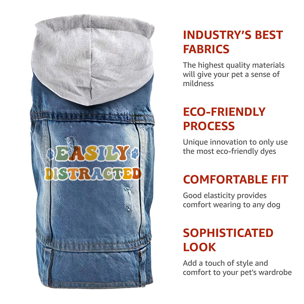 Easily Distracted Dog Denim Jacket - Themed Dog Denim Coat - Colorful Dog Clothing