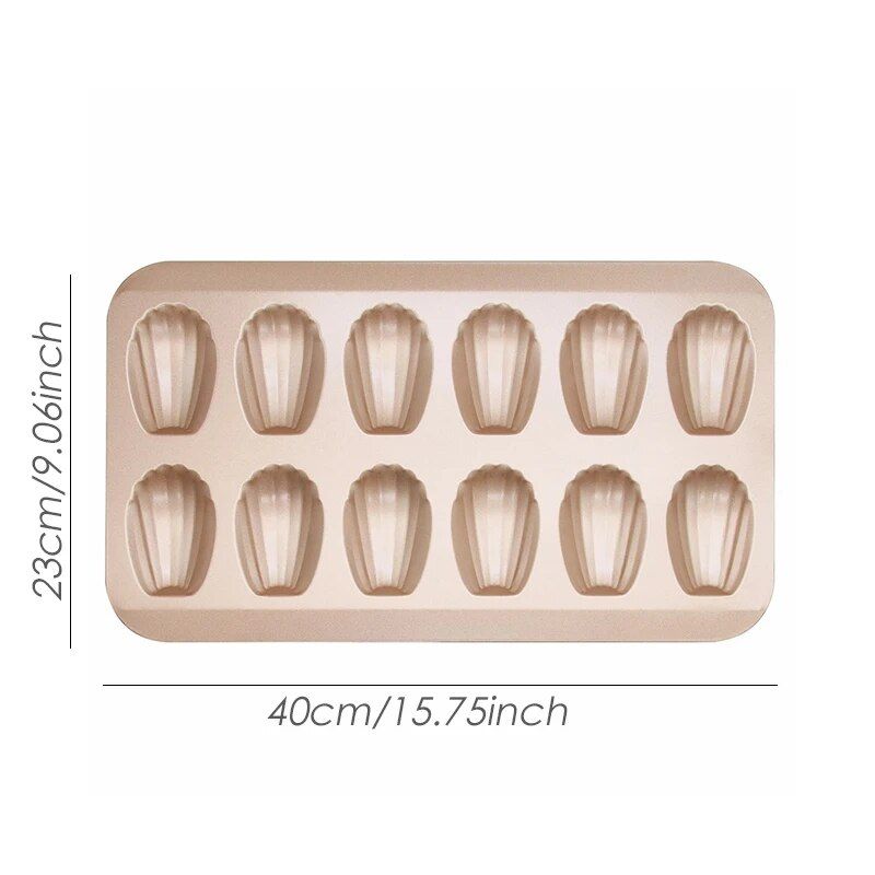 Deluxe Shell-Shaped 12-Grid Nonstick Baking Pan for Madeleines and Muffins