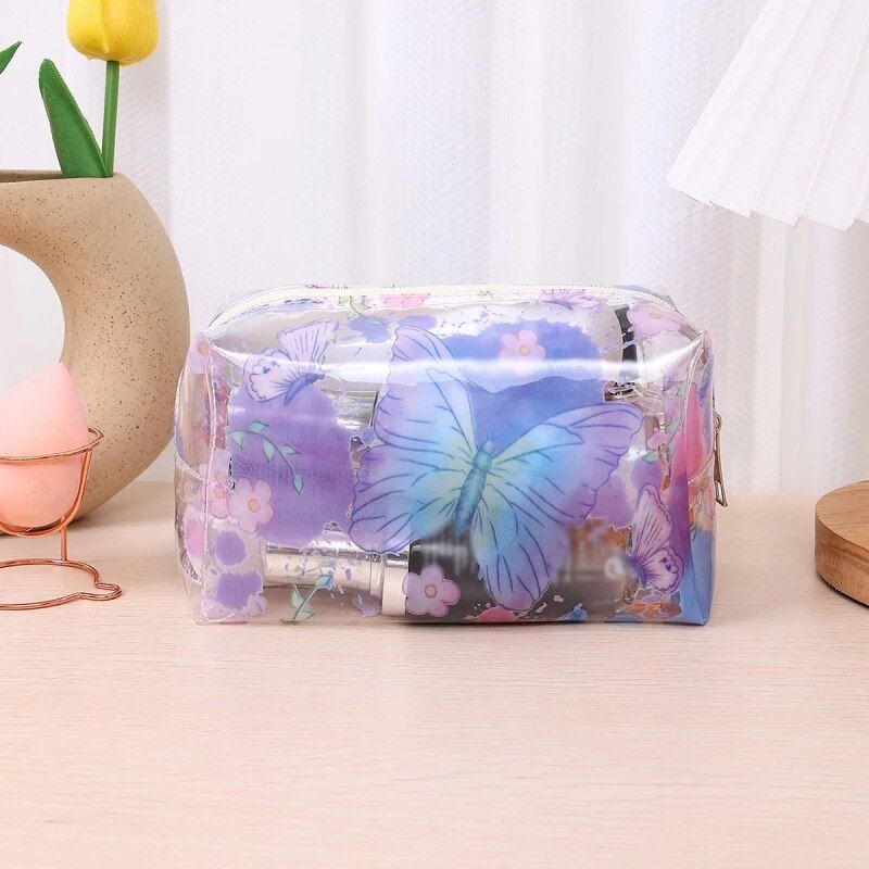 Trendy Transparent Strawberry Flower Cosmetic Bag