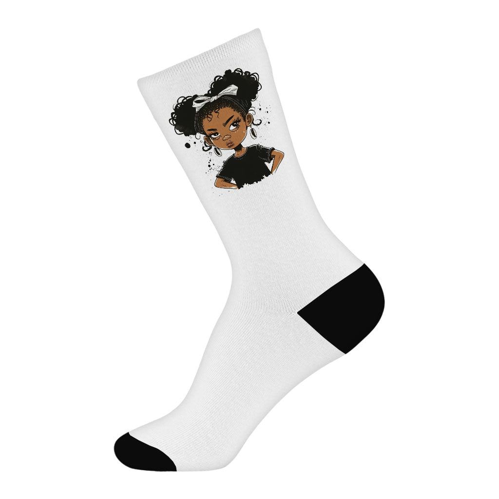 Anime Girl Power Socks - Cute Novelty Socks - Graphic Crew Socks