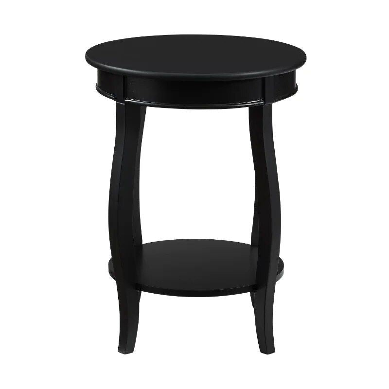 Elegant Black Round Side Table with Shelf, 24-Inch Height