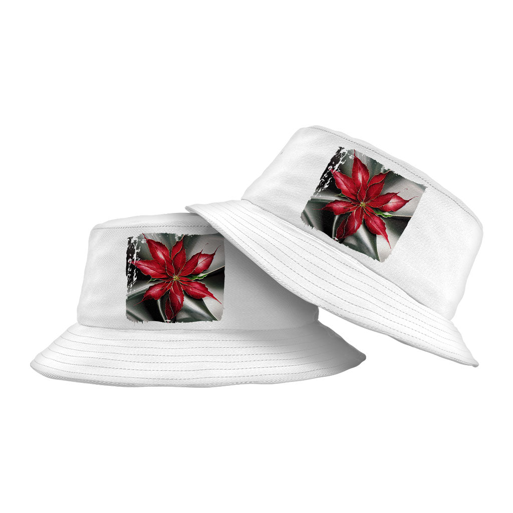 Poinsettia Christmas Bucket Hat - Art Hat - Graphic Bucket Hat