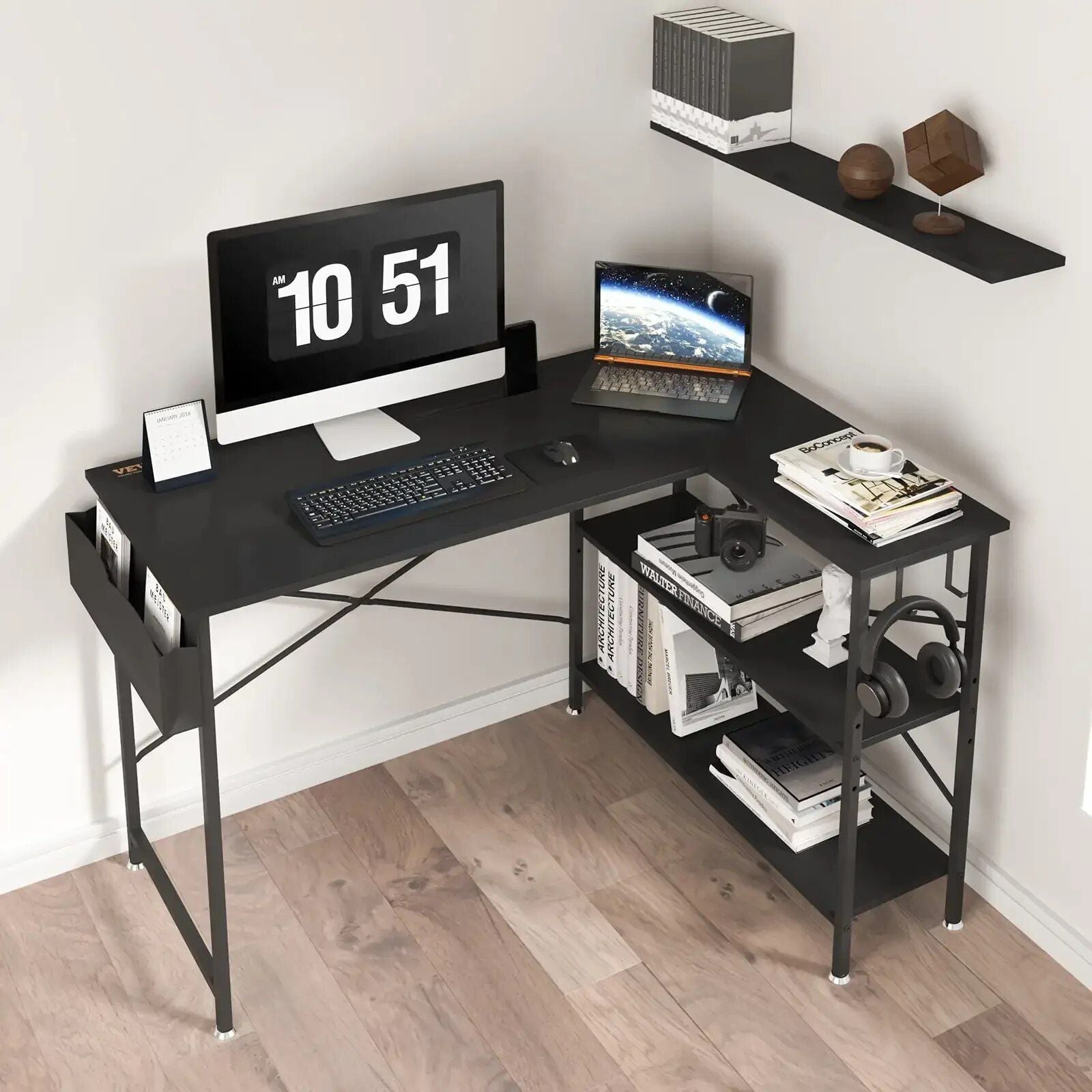 Efficient L-Shaped Computer Desk: Corner Workstation with Shelves and Storage