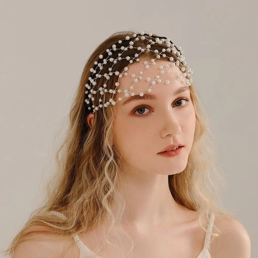 Elegant Pearl and Alloy Chain Net Headband