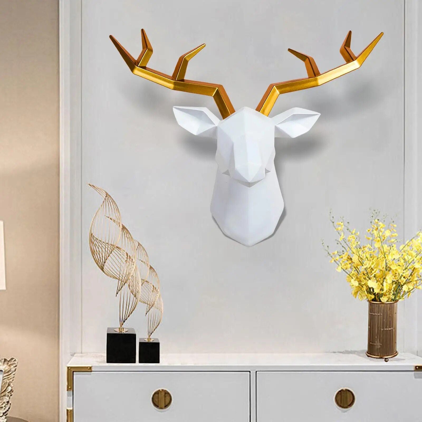 Modern 3D Resin Deer Head Wall Sculpture for Elegant Home Decor