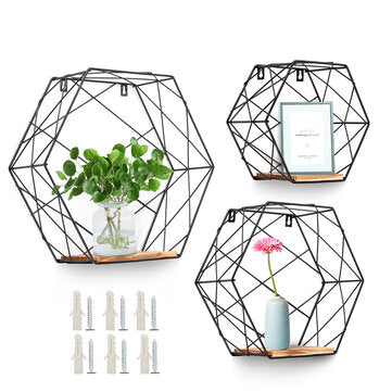 Hexagon Wall Mounted Shelf Nordic Storage Rack Bookshelf Decorations