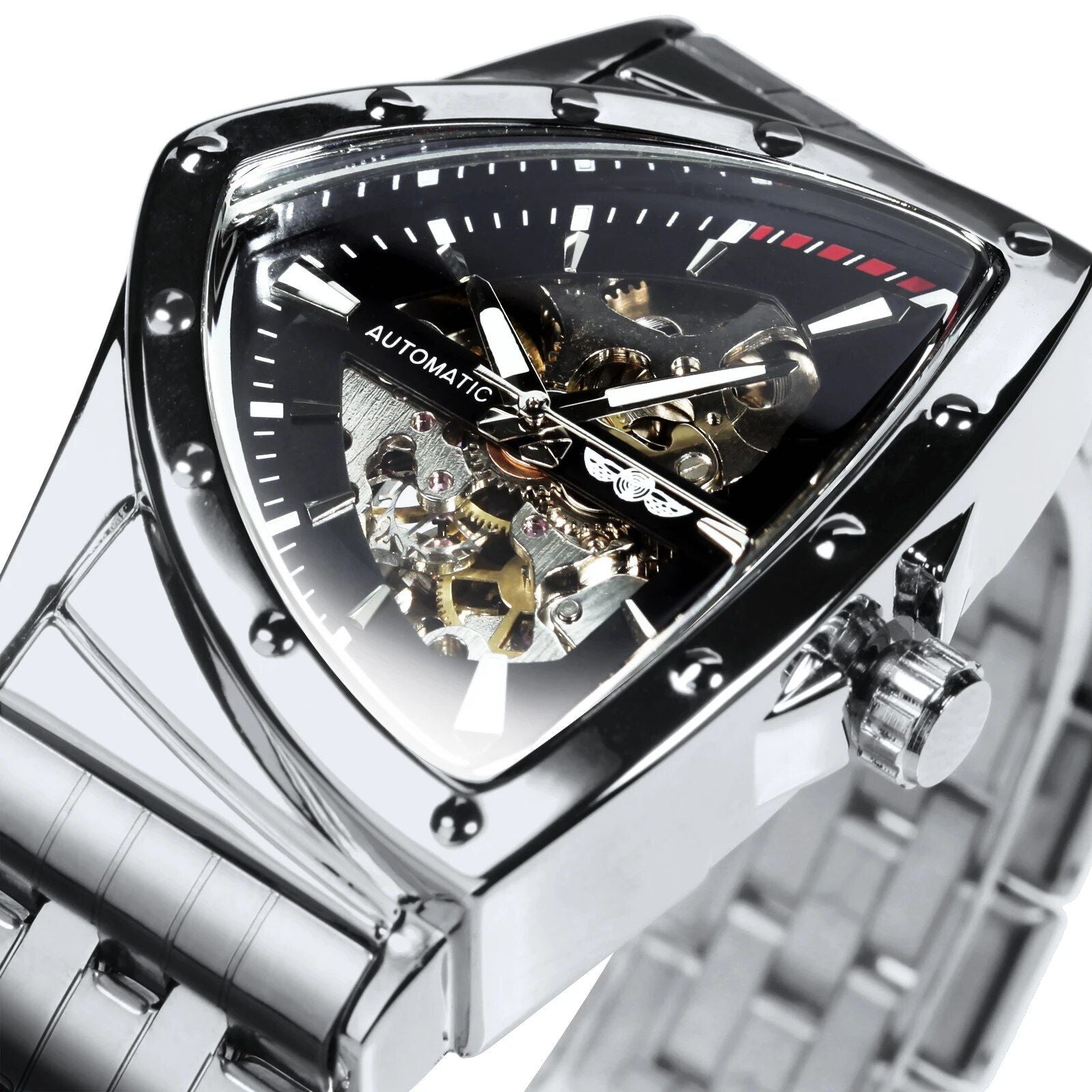 Luxury Triangle Skeleton Gold Black Automatic Mechanical Men's Watch