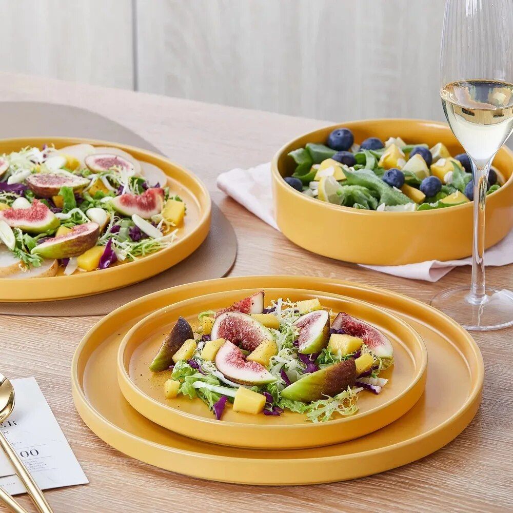 Stoneware Dinnerware Set, 16-Piece, Service for 4, Vibrant Yellow