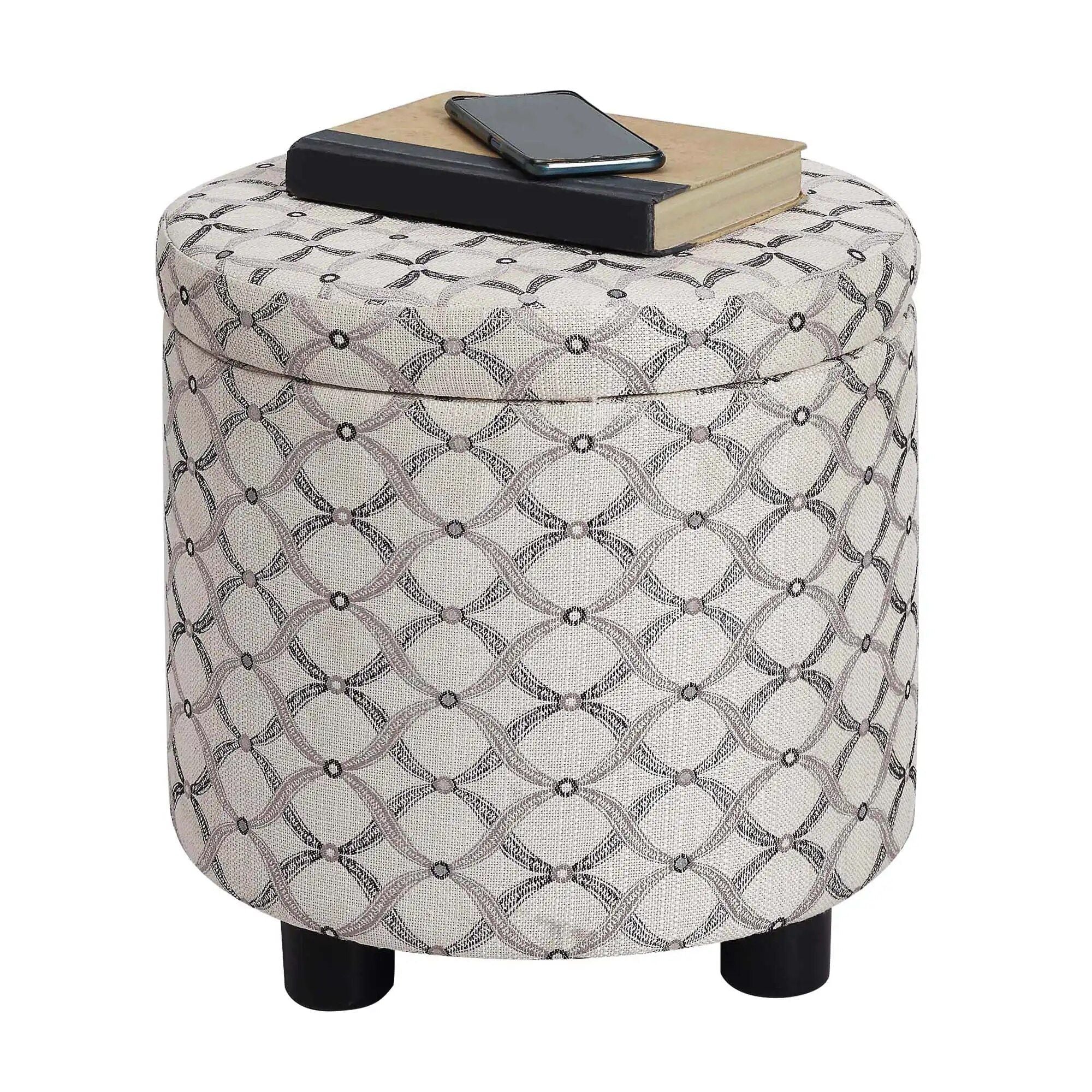 Modern Round Storage Ottoman with Reversible Tray Lid