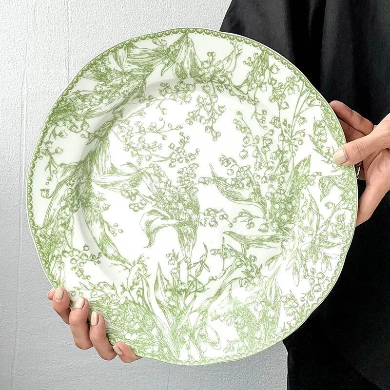 Elegant Jade Green Lily of the Valley Porcelain Dining Plate