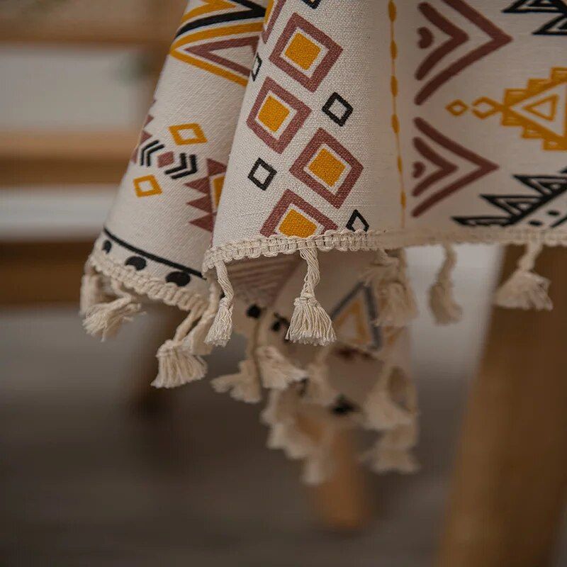 Bohemian Chic Waterproof & Oil-Proof Cotton-Linen Tablecloth with Tassels