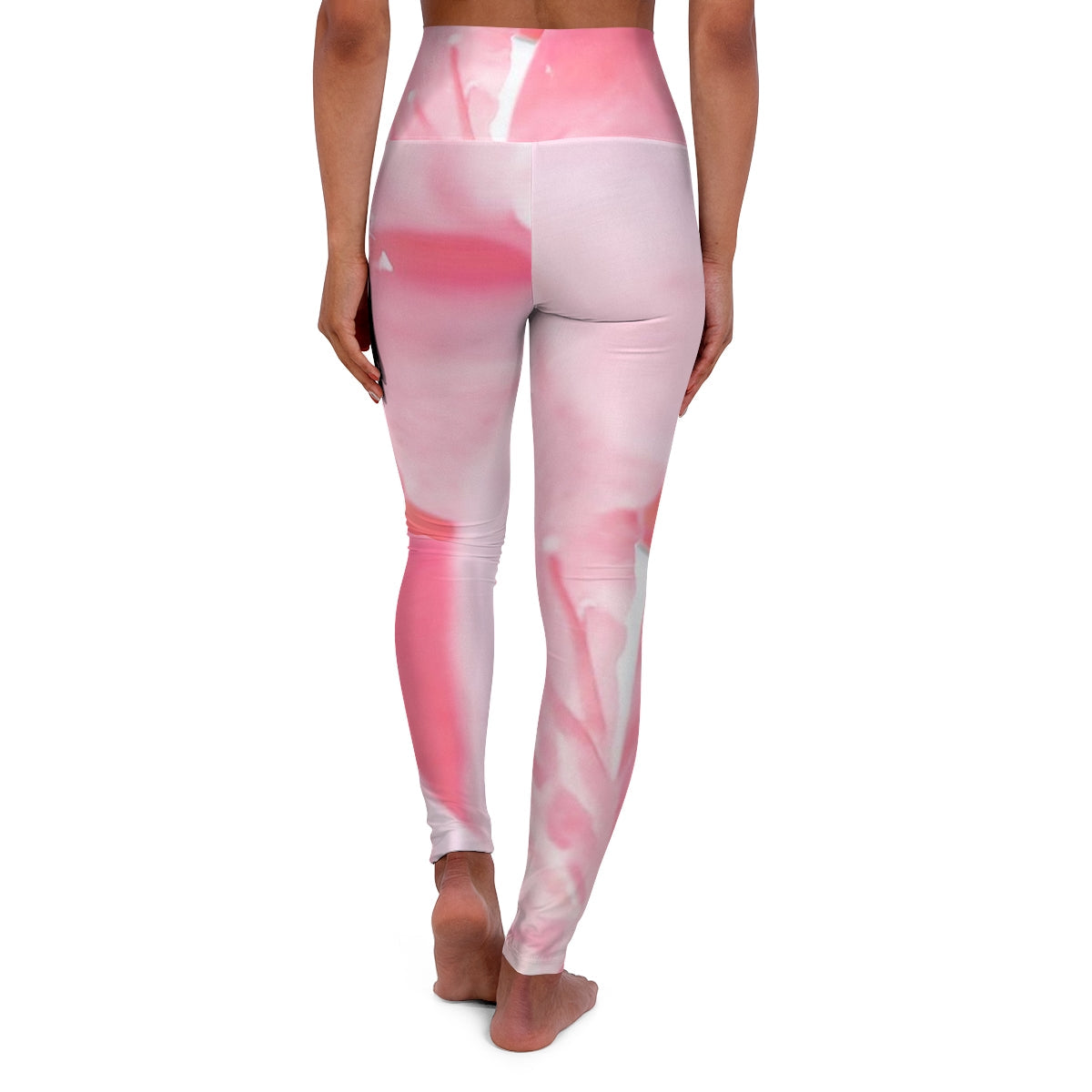 Womens High Waist Yoga Leggings, Pink Flower Bloom, Peaceful Spring