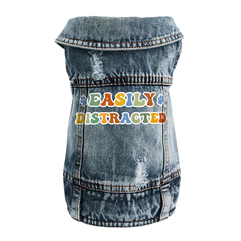 Easily Distracted Dog Denim Vest - Themed Dog Denim Jacket - Colorful Dog Clothing