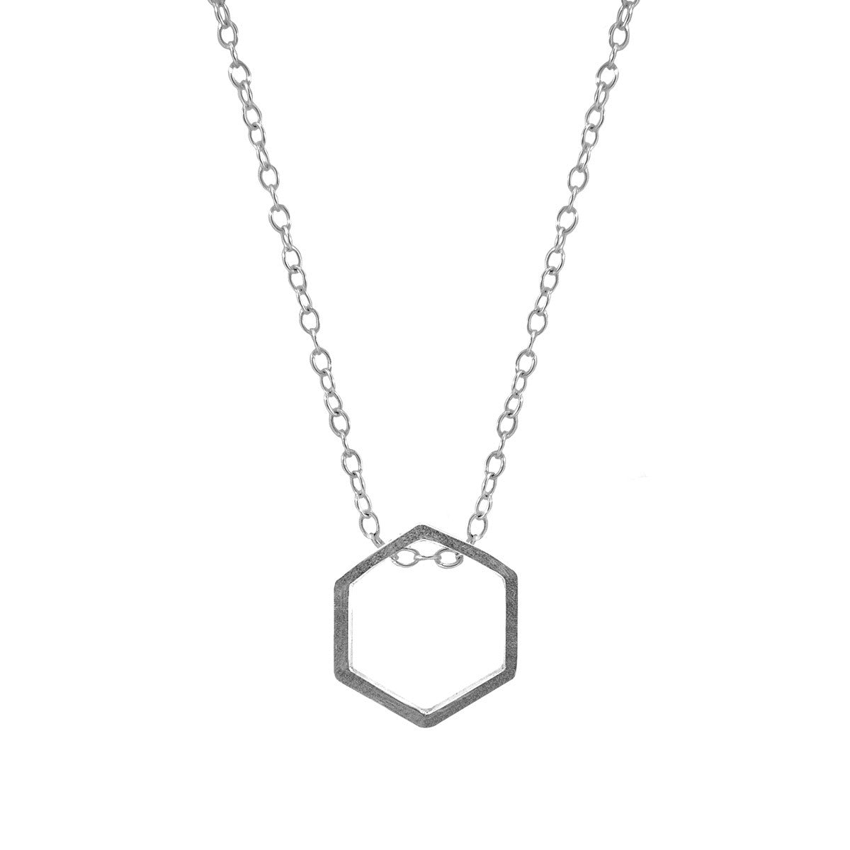 Lane Hexagonal Mini Geometric Silver Necklace | Magenta Sooty