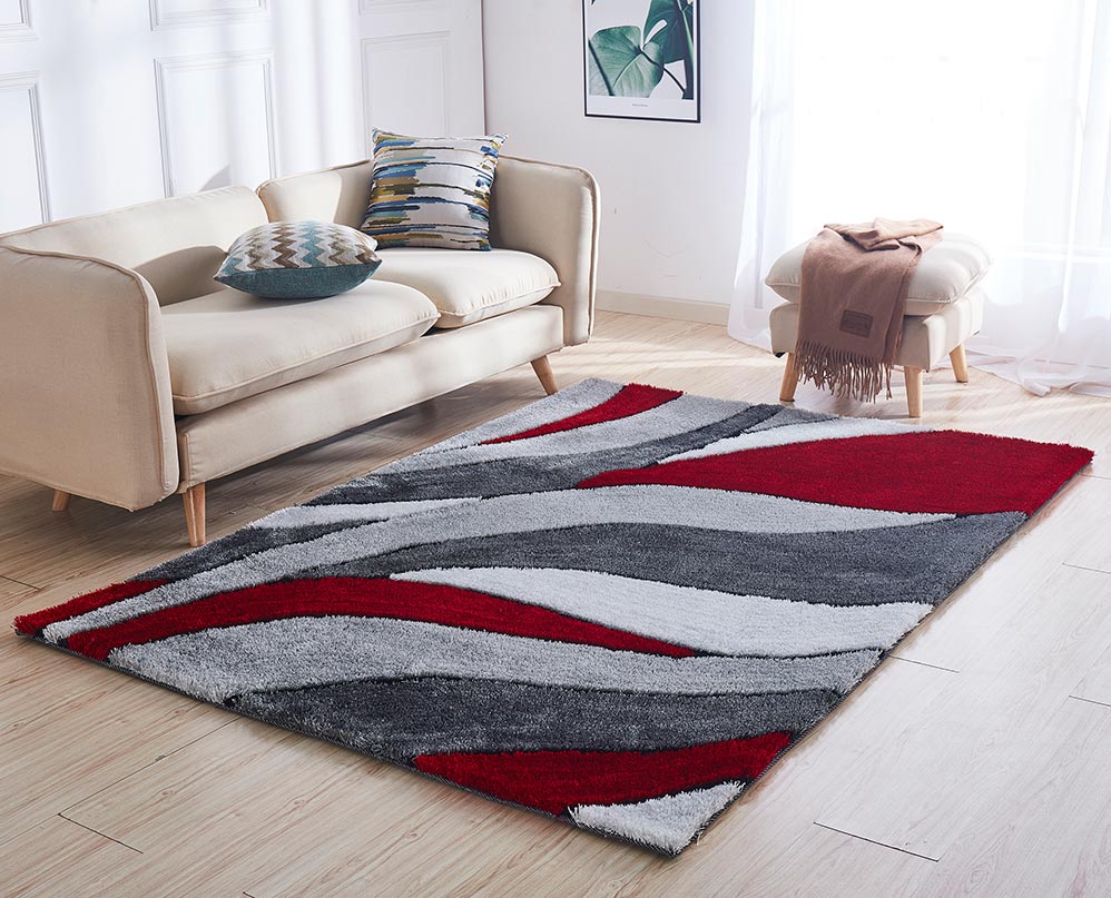 Aria Red & Gray Soft Pile Shaggy Area Rug