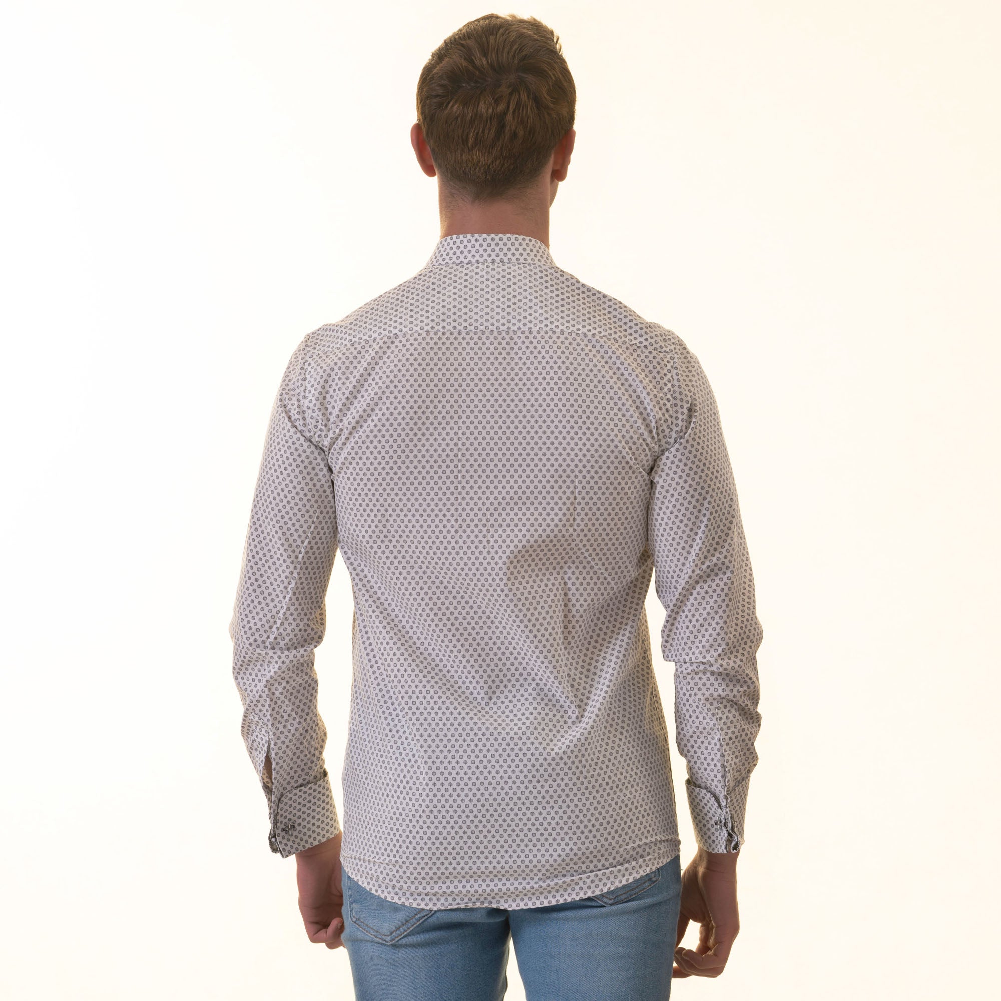 White Polka Dot Printed  Mens Slim Fit Designer Dress Shirt