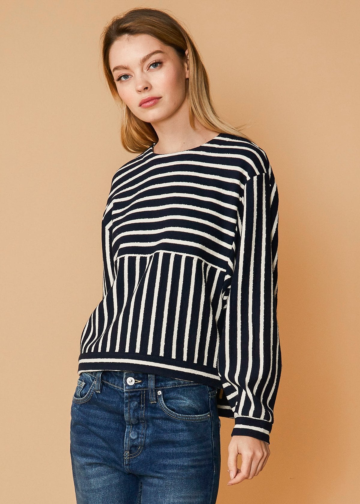 Stripe Dolman Sweatshirt in Midnight stripe