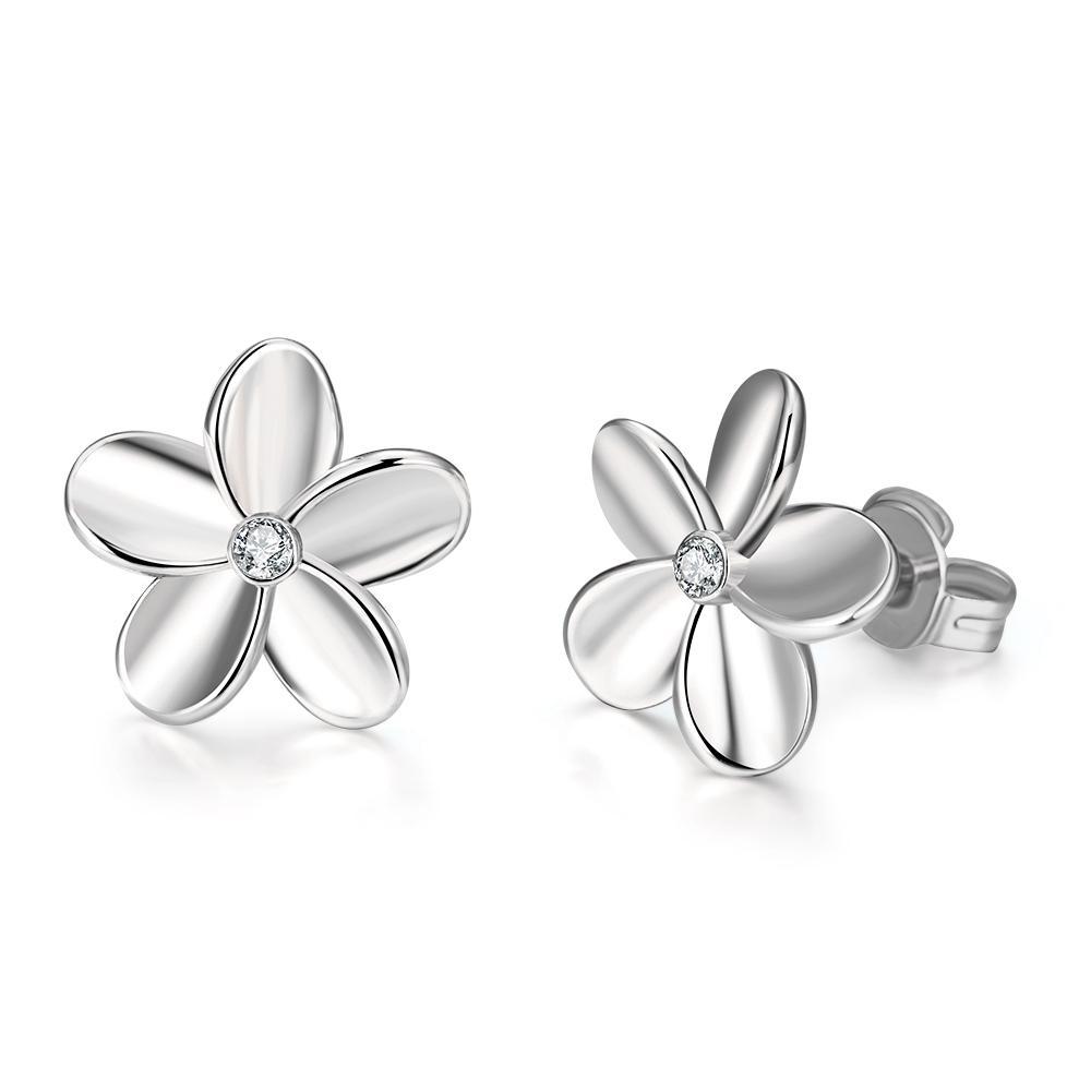 Crystal Flower Stud Earring in 18K White Gold Plated | Silver Milo