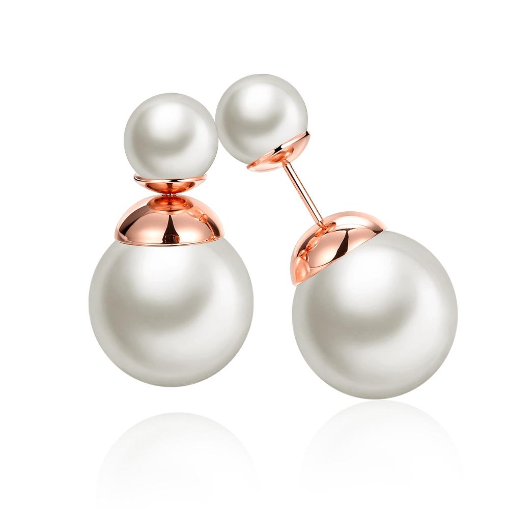 Double Pearl Stud Earring in 18K Rose Gold Plated