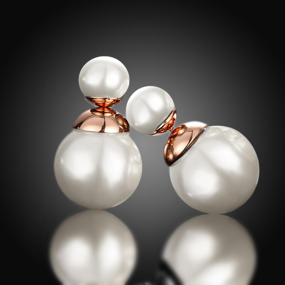 Double Pearl Stud Earring in 18K Rose Gold Plated