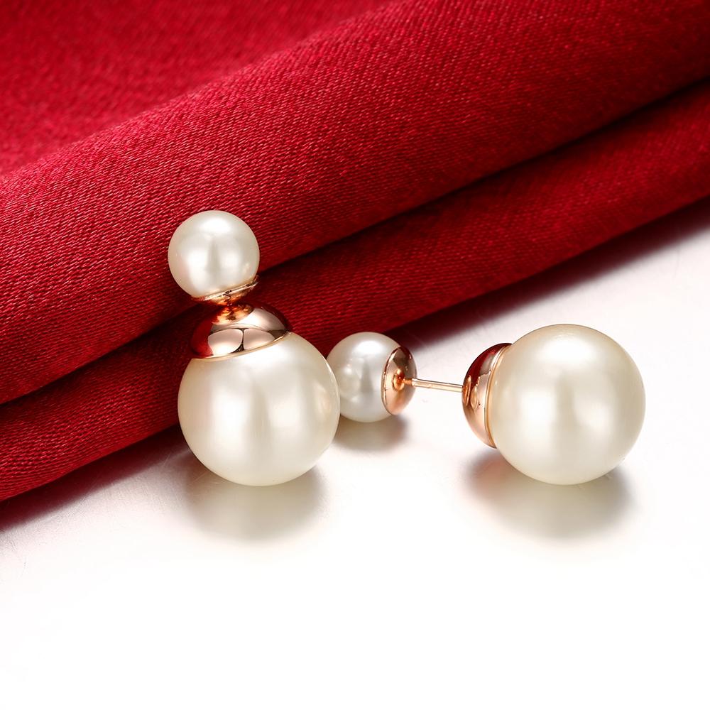 Double Pearl Stud Earring in 18K Rose Gold Plated