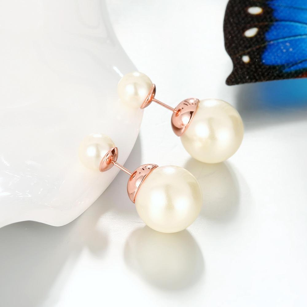 Double Pearl Stud Earring in 18K Rose Gold Plated