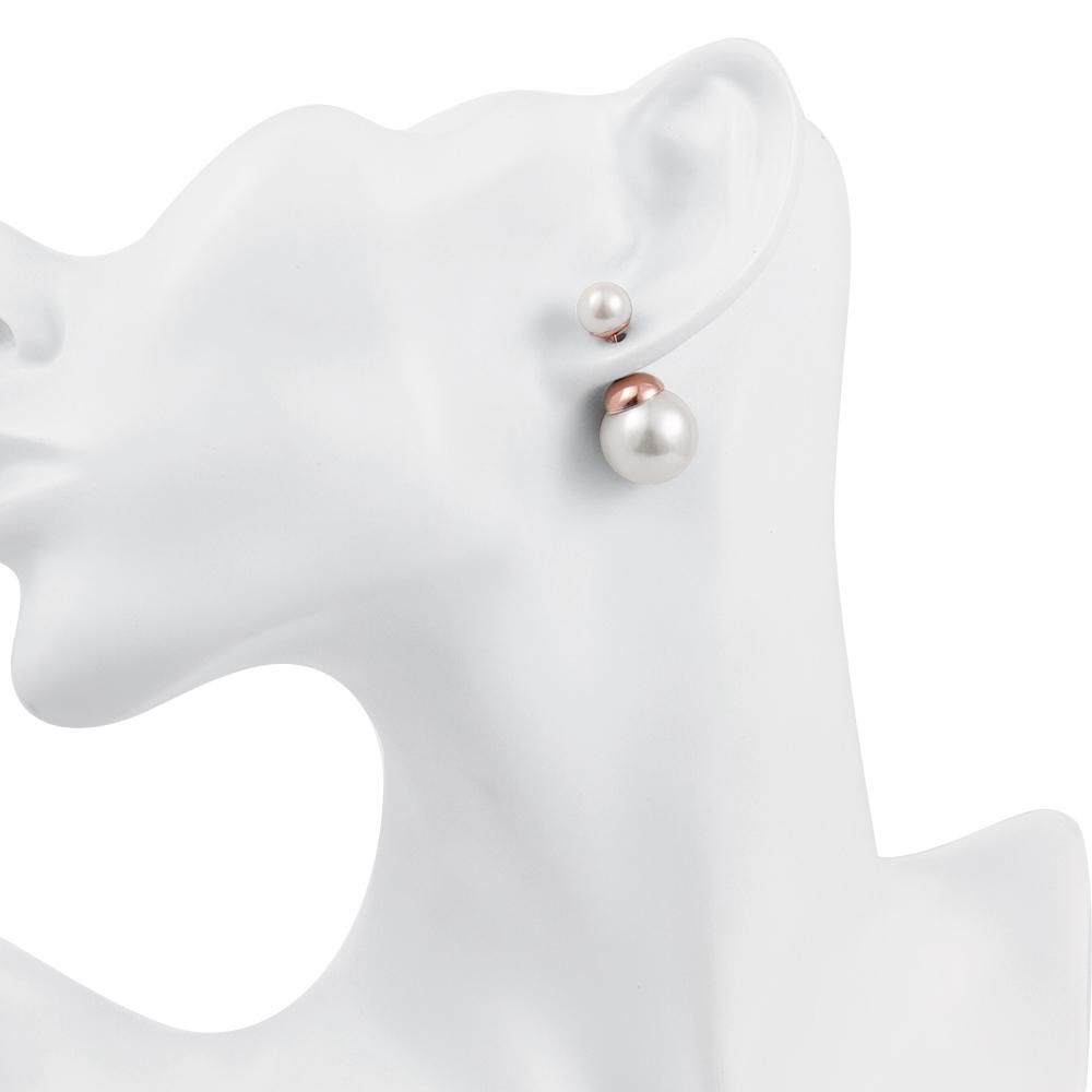 Double Pearl Stud Earring in 18K Rose Gold Plated | Silver Milo