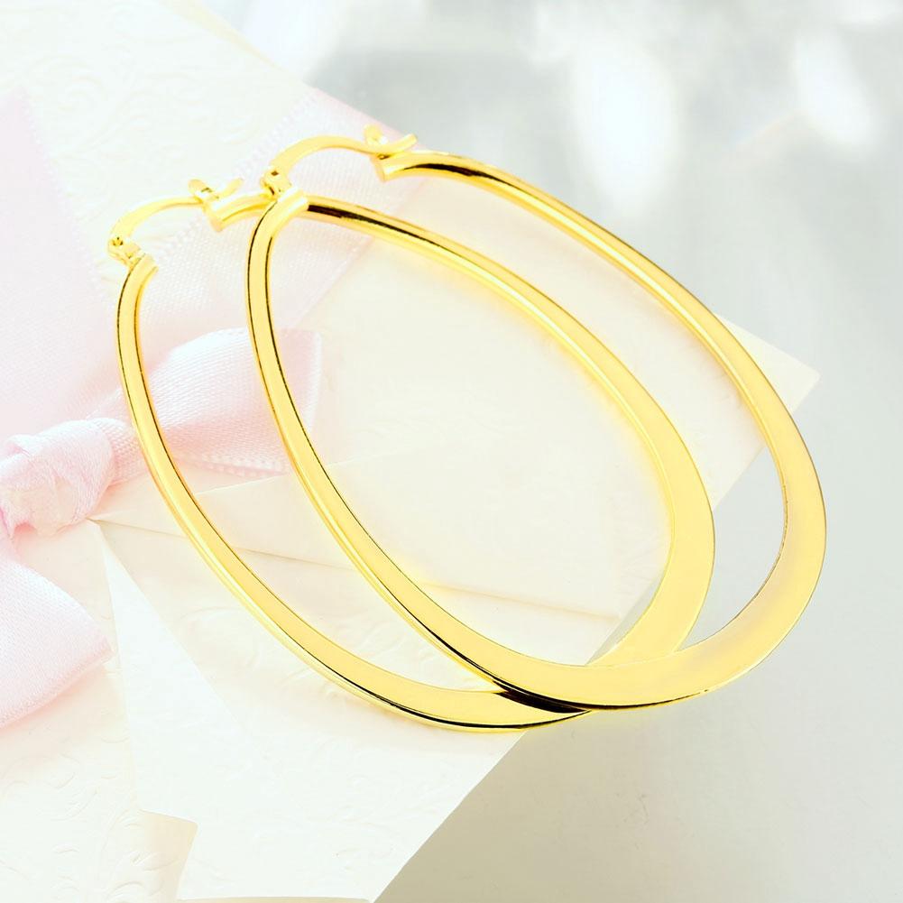 2.80" Flat Oval Hoop Earring in 18K Gold Plated